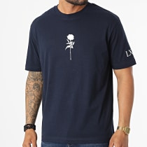 Luxury Lovers - Tee Shirt Oversize Large Roses Bleu Marine Blanc