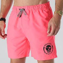 Piraterie Music - Short De Bain Logo Rose Fluo Noir