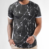 LBO - Tee Shirt Oversize Imprimé Avec Revers 2645 Marble Noir