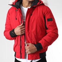 Frilivin - Veste Bomber Capuche Fourrure Rouge