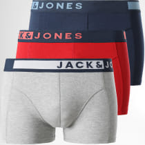 Jack And Jones - Lot De 3 Boxers Denver Rouge Bleu Marine Gris Chiné