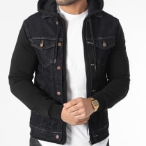 Black Industry - Veste Jean Zippée Capuche FR32 Bleu Brut Noir