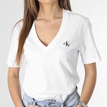 Calvin Klein - Tee Shirt Col V Femme 0303 Blanc