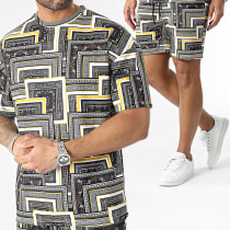 Frilivin - Ensemble Tee Shirt Et Short Jogging Noir Blanc Jaune