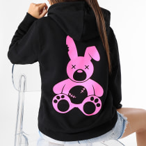 Sale Môme Paris - Sweat Capuche Femme Lapin Noir Rose Fluo