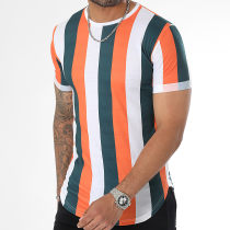LBO - Tee Shirt Oversize A Rayures 2974 Vert Blanc Orange