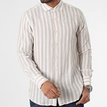 MTX - Chemise Manches Longues A Rayures Blanc Beige