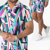 Frilivin - Ensemble Chemise Manches Courtes Et Short Jogging Vert Beige