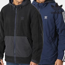 Adidas Originals - Veste Zippée Capuche Réversible A Bandes HL9188 Bleu Marine Noir