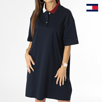 Tommy Hilfiger - Robe Polo Manches Courtes Femme Rlx Split Global Str 9155 Bleu Marine