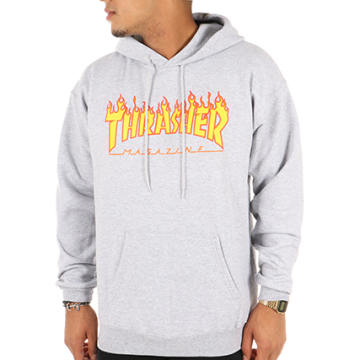 Thrasher - Sweat Capuche Flame Gris Chiné