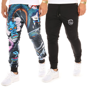  Y et W - Pantalon Jogging Reversible Dragon Noir Bleu Marine