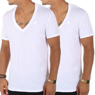  G-Star - Lot De 2 Tee Shirts V-Neck D07203-2757 Blanc
