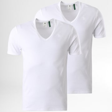  G-Star - Lot De 2 Tee Shirts V-Neck D07207-124 Blanc