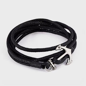  California Jewels - Bracelet Wax Cord Metal Anchor Noir