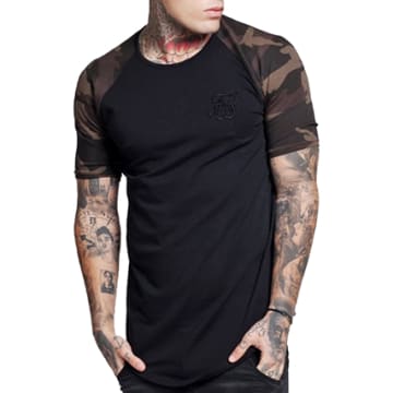 SikSilk T-shirt oversize brodé floral noir, Black, XS