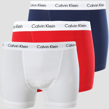 Calvin Klein - Juego de 3 bóxers de algodón elástico U2662G Rojo Blanco Azul Marino