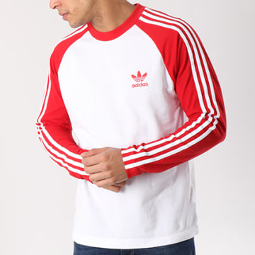 Adidas Originals Tee Shirt Manches Longues 3 Stripes CW1231 Blanc Rouge LaBoutiqueOfficielle