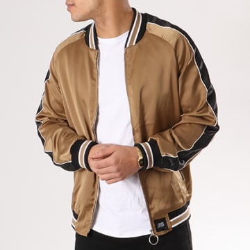 Sixth June - Veste Zippée Satinée Bande Brodée M3199CJA Marron Noir