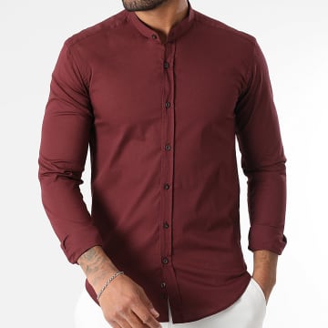 LBO - Slim Fit Mao Overhemd met lange mouwen 402 Bordeaux