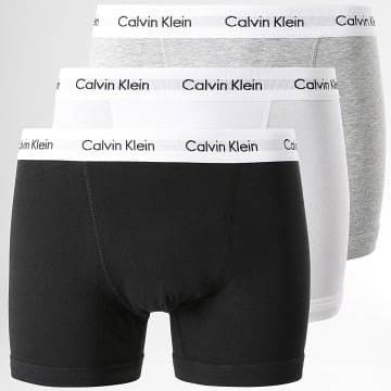 Calvin Klein - Juego de 3 bóxers de algodón elástico U2662G Negro Gris Blanco