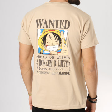 One Piece - Tee Shirt Wanted Luffy Beige - LaBoutiqueOfficielle.com