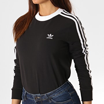Adidas Originals Tee Shirt Manches Longues Femme 3 Stripes DV2608 Noir Blanc LaBoutiqueOfficielle