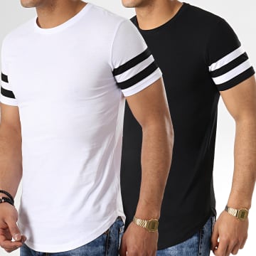 LBO - Lot de 2 Tee Shirts Oversize Avec Bandes 718 Noir Et Blanc