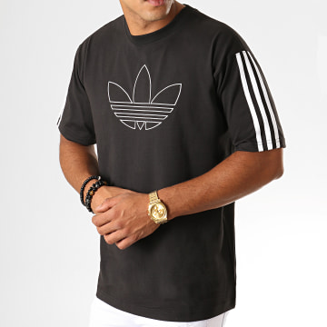 Adidas Originals Tee Shirt A Bandes Outline Trefoil ED6263 Noir LaBoutiqueOfficielle