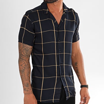 Chemise Drunknmunky Manches Courtes - Carreaux Bleu/moutarde - Taille XL - Homme