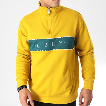 Obey Sweat Col Zippe Deal Mock Jaune Vert Ryses
