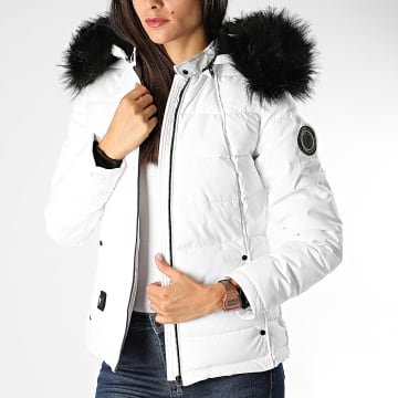 Comme Des Loups - Chaqueta acolchada de piel Budapest Mujer Blanco Negro con capucha Calefacción