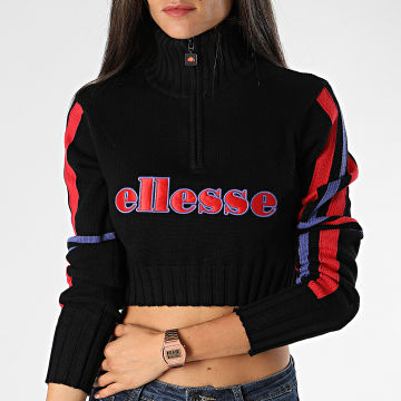 Ellesse Pull Col Zippe Femme Crop A Bandes Madonna Knit Jumper Noir Violet Rouge LaBoutiqueOfficielle