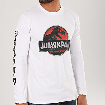  Jurassic Park - Tee Shirt Manches Longues Logo 3D Blanc