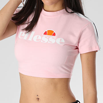 Ellesse Bobbie T-Shirt Donna – Taglio Corto Con Collo Alto A Costine – 95% Cotone, 5% Elastan – Con Stampa Plastisol E Strisce Sulle Maniche