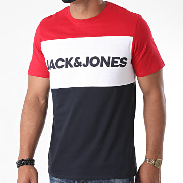  Jack And Jones - Tee Shirt Tricolore Logo Blocking Bleu Marine Blanc Rouge