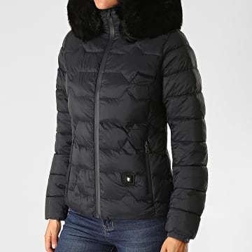 Comme Des Loups - Piumino donna Val Thorens Bis nero con cappuccio in pelliccia