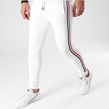  LBO - Pantalon Jogging Avec Bandes Bleu Blanc Rouge 1449 Blanc