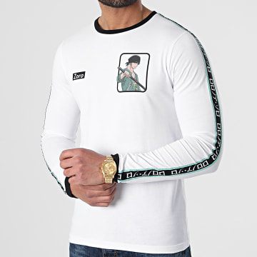 One Piece - Tee Shirt Manches Longues A Bandes Zoro Blanc