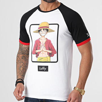  One Piece - Tee Shirt Raglan Luffy Front Blanc Noir