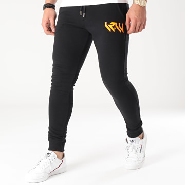  Worms-T - Pantalon Jogging Logo Noir Orange Fluo
