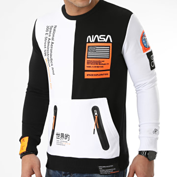 Final Club - Sweat Crewneck Nasa Half Limited Edition Noir Blanc Détails Orange Fluo