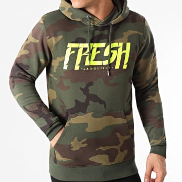  Fresh La Douille - Sweat Capuche Camouflage Logo Vert Kaki Jaune Fluo