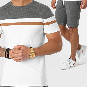  LBO - Ensemble Tee Shirt Et Short 1560 Gris Anthracite Camel Blanc