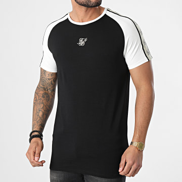  SikSilk - Tee Shirt A Bandes Raglan Premium Gym Noir Blanc