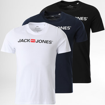  Jack And Jones - Lot De 3 Tee Shirts Corp Logo Blanc Noir Bleu Marine