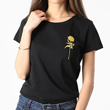  Luxury Lovers - Tee Shirt Femme Rose Chest Noir Doré