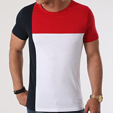  LBO - Tee Shirt Bande Tricolore 1621 Blanc Bleu Marine Rouge