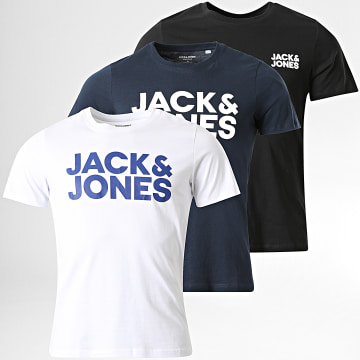  Jack And Jones - Lot de 3 Tee Shirts Corp Logo Bleu Marine Blanc Noir
