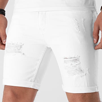  LBO - Short Jean Skinny Fit Avec Dechirures 1470 Blanc